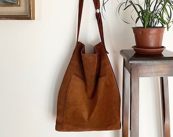 Sac en cuir suédé, sac hobo en cuir, sac à main en cuir marron, sac en cuir souple, sac en cuir souple, sac bandoulière en daim, sac à main hobo pour femme