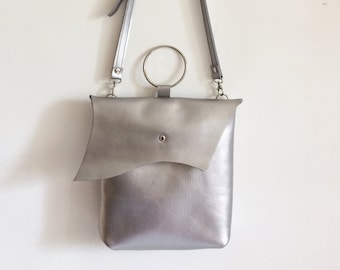 Silver leather bag, Silver crossbody bag, Silver leather purse, Leather bags women, Mini leather bag, Shoulder leather bag, BBagdesign