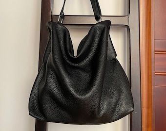 Sac hobo en cuir, sac à main en cuir noir, sac à main en cuir souple, sac en cuir pour femme, sac bandoulière noir, sac en cuir noir, sac hobo noir