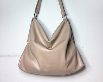 Soft leather purse, Beige leather tote, Leather bags women, Slouchy hobo bag, Crossbody bags women, Ladies handbags, Slouchy leather bag