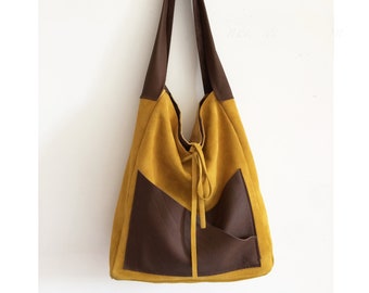 Hobo bag leather, Suede hobo bag, Soft Leather Bag, Yellow Suede Bag, Crossbody Hobo Bag, Genuine Leather Bag, Women summer bag, BBagdesign