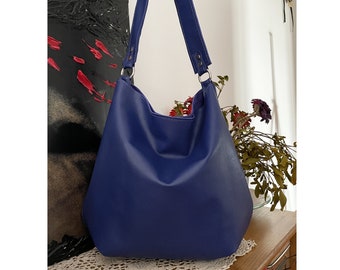 Handtasche Tasche Leder, Blaue Lederhandtasche, Frau Tasche Leder, Hobo Tasche Leder, Echtes Ledertasche, Blaue Ledertasche, Weiche Lederhandtasche