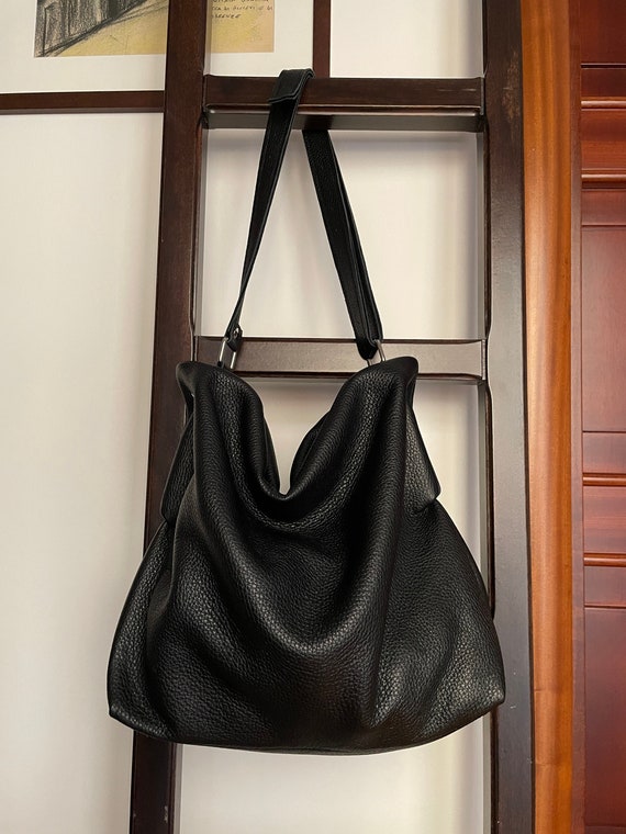 Buy BLACK LEATHER HOBO Bag Oversize Shoulder Bag Everyday Leather Purse  Soft Leather Handbag for Women Online in India - Etsy