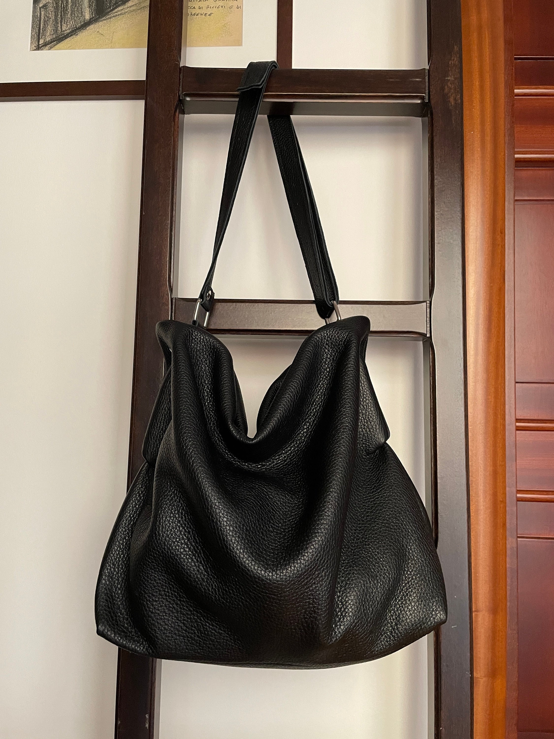 black leather bag