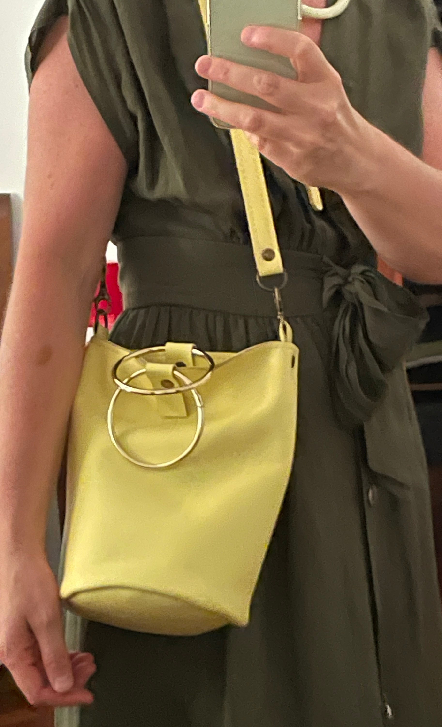 Yellow Leather Bag, Yellow Bucket Bag With Detachable