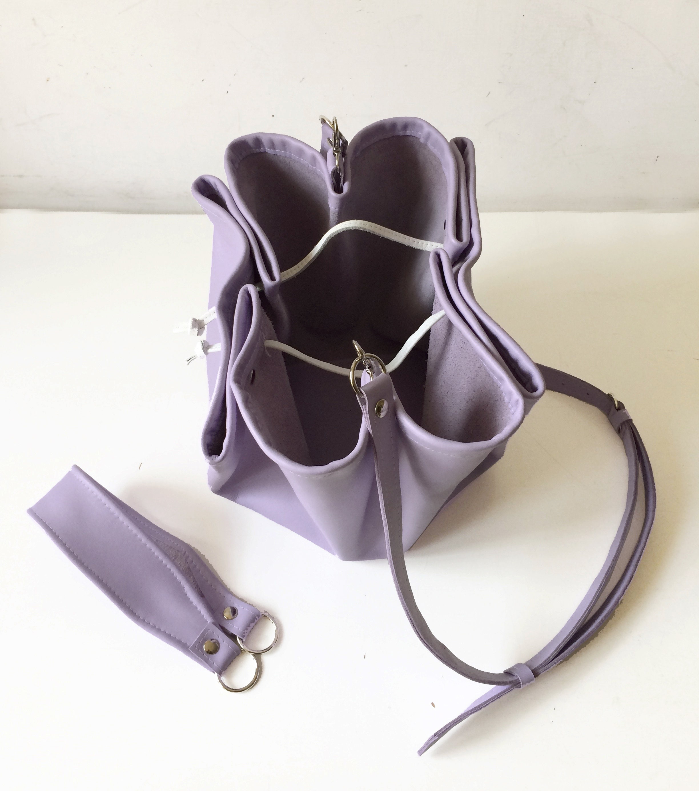 Leather Bucket Bag, Lilac Leather Bag, Lilac Purse 
