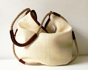 Large jute bag, Jute handbag, Jute purse, Minimal bag, Womens bags, Jute suede bag, Rope bag, Summer leather tote, Summer hobo bags