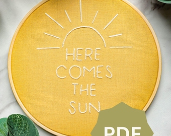 Hier kommt die Sonne PDF Stickmuster | moderne Stickerei | Handstickerei Digitaler Download | Anfänger sticken