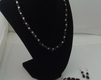 Granum Jewelry Set Garnet Gemstone January Birthstone jewelry Gift for Mom Wife Necklace Red stone Boho Jewelry Romantic Gift Natural Jewel