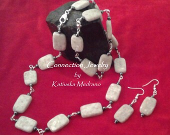 Feldspar - Hematite Jewelry Set Sterling Silver Power Stone Fashion gift Handmade Jewelry Flow peacefully Gift for her Chritsmas Gift