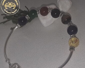7 Seven Chakra Bracelet, Natural Stone with curve tube Silver, Crystal Healing, Reiki, Gift, Holidays, Ligth, Activation chakras