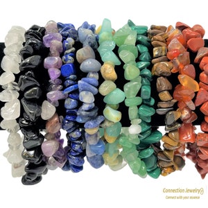 Pulsera de chips de piedras preciosas naturales - Pulsera elástica de piedras preciosas curativas - Pulsera de cuentas de piedras preciosas elásticas Regalo para ella, regalo para él, amor
