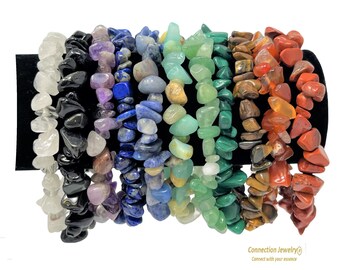 Natural Gemstone Chip Bracelet - Healing Gemstone Elastic Bracelet - Stretchy Chip Stone Beads Bracelet Gift to her, gift to him, Love
