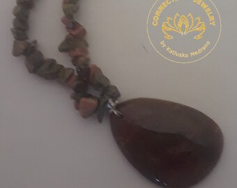 Vision Necklaces, Unakite stone focal pendant Birthday handmade jewelry Christmas Elegant Woman Holiday High Gems Quality Prosperity Stone