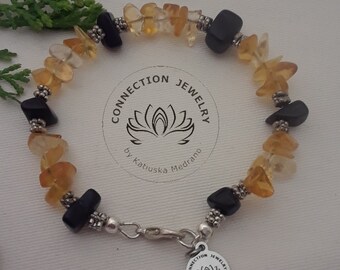 Protection Bracelet Citrine Obsidian Gemstone Chakra balancing Handmade Sterling silver Christmas Holidays Elegant Bracelet Power Attraction
