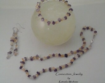 Harmony Jewelry Set Amethyst Citrine Stone Sterling silver Gemstone Chakra Handmade Christmas Gift Holidays Gift for Mom Ready to Ship