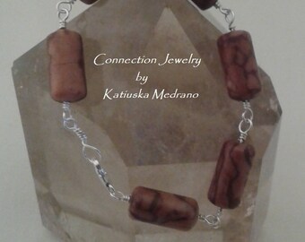Brown Zebra Bracelet, Sterling silver, Natural Brown stone, Zebra Stone, birthday gift, handmade jewelry Christmas gift, Elegant Woman