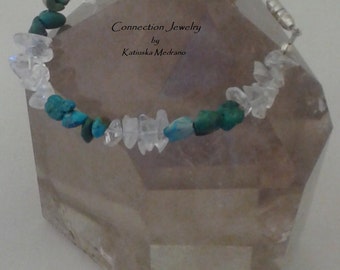 Happy life Bracelet, Turquoise Stone, Sterling Silver, Rose quartz, December Birthday, Birthstone Jewelry Gift, Handmade Ready to Ship.