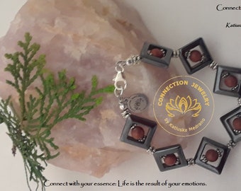 Wessel Bracelet Red Italian Onyx Hematite Bracelet Charcoal Gray Stone Sterling Silver Hematite Onyx Jewelry Holiday Valentine gift Handmade