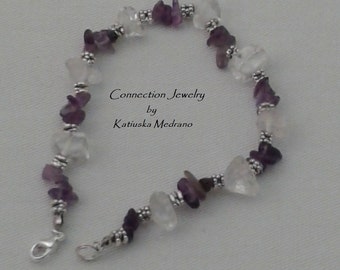 Transmutation Bracelet, Amethyst, Rose quartz, Sterling Silver, Genuine Gemstone, Love, Handmade Jewelry Gift, Christmas, February Birthday.