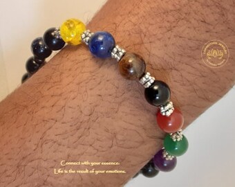 7 Seven Chakra Bracelet, Magnetic closure, Natural Stone, Black tourmaline, Hematite, Crystal Healing, Reiki, Gift, light Activation chakras