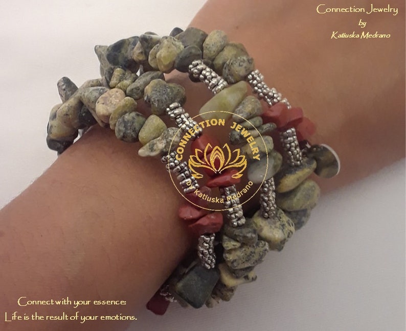 Bracelet Red Jasper and Turquoise Yellow Serpentine Memory wire Bracelet Sterling Silver Wedding gift Birthday Christmas Handmade free ship