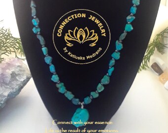 Genuine Turquoise and Hematite Necklace for chakra balancing support, Handmade, Sterling silver, Christmas, Holidays