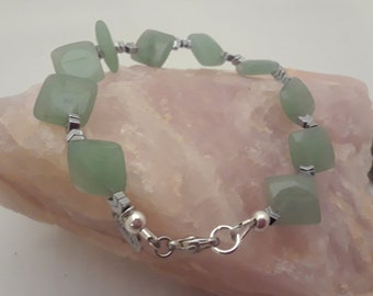 Prehnite and Hematite Bracelet Stone Sterling silver Gift for mom Chakra Handmade Gift for Holiday Ready to Ship Free Ship Gift for christma