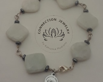 Glow Bracelet Amazonite Stone, Hematite Stone, Sterling silver, Birthday gift, Christmas gift, Handmade Natural Stone Green Stone Holidays