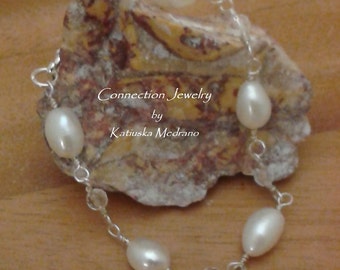 Natural Pearl Bracelet Transparent Quartz Sterling Silver June Birthday Birthstone Jewelry Gift Handmade Ready to Ship