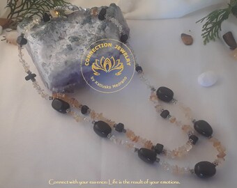 Explosive Necklace Citrine Obsidian and Tourmaline Chakra balancing Handmade Sterling silver Christmas Holidays Elegant Necklace Power woman
