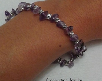 Amethyst and sterling silver Bracelet Gift for her Purple stone Meditation Ready for ship  Christmas Gift fashion Boho chip