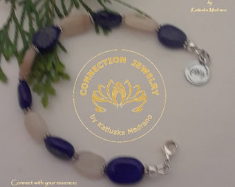 Blue ligth Bracelet Grey Quartz Lapis Lazuli Stone Sterling Silver Navy Blue Stone Grey Bracelet Birthday Gift for Mom Jewelry Handmade