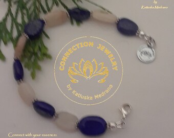 Blue ligth Bracelet Grey Quartz Lapis Lazuli Stone Sterling Silver Navy Blue Stone Grey Bracelet Birthday Gift for Mom Jewelry Handmade