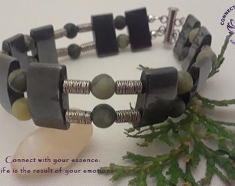 Hematite Jungle jasper Antique silver Bracelet for Men Gift for Men Gift for dad ready for ship Handmade Jewelry Gift for special person
