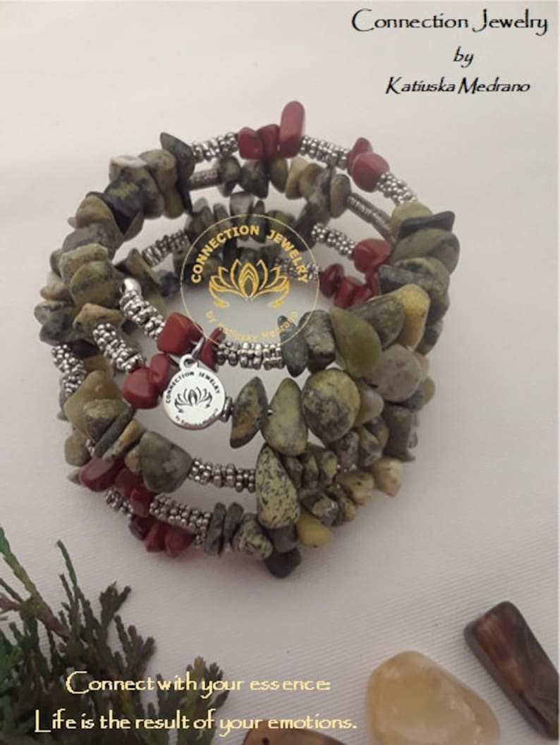 Bracelet Red Jasper and Turquoise Yellow Serpentine Memory wire Bracelet Sterling Silver Wedding gift Birthday Christmas Handmade free ship