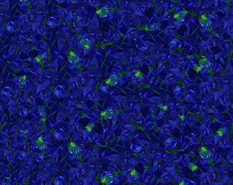 Wildflower Bluebonnet End of Bolt 71" (71 inches), By Stephanie Brandenburg of Frond Design Studios, Northcott Fabrics,  40079-46 Royal Blue