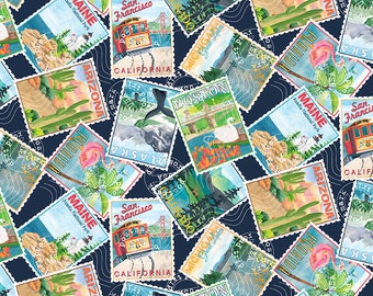 City and State Stamps from the Stateside Collection by Blank Quilting | End of Bolt 32 Inches | 2115-95 Gray
