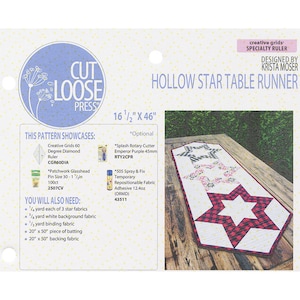 Hollow Star Table Runner Pattern by Cut Loose Press | Modern Quilted Star Runner | Easy Beginner Project | Domestic 1st Class Shipping 2.94