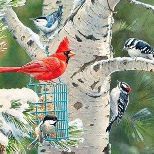 Birds and The Tree Fabric Panel 35 x 44 from Four Seasons by David&#39;s Textiles | Digital Quilt Panel | Nature Scene Wall Hanging