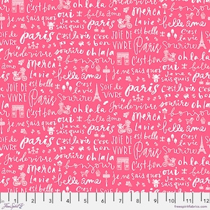 Bonjour Paris Oui Oui Fabric in Pink by Anne Keenan Higgins for FreeSpirit Fabrics | End of Bolt 2.89 Yards Quilting Cotton | PWAK023.XPINK