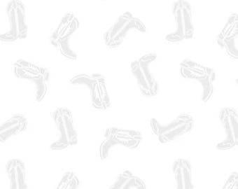 Western Stock White on White Cowboy Boots END OF BOLT 2.08 Yards by Blank Quilting 2001-01W