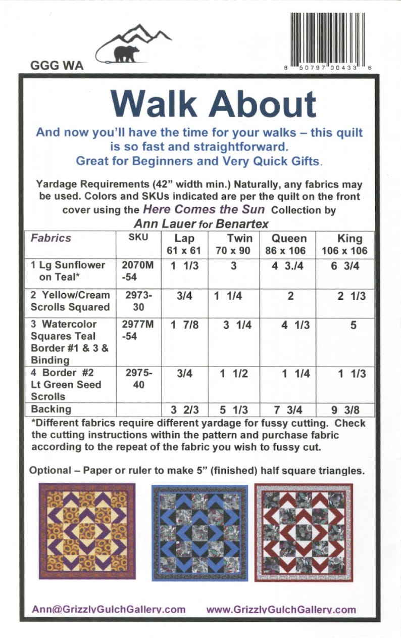 Walk About Quilt Pattern by Grizzly Gulch Gallery GGGWA Etsy