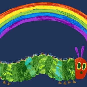 The Very Hungry Caterpillar Rainbow Navy Fabric Panel by Eric Carle for Andover Fabrics | Children’s Quilt Panel