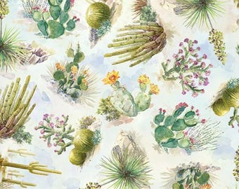 Southwestern Skies Desert Cactus Digital Print Fabric by Hoffman California | End of Bolt 1 Yard 26 Inches | T4913-193