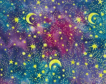 Stargazer Batik Night Sky in Moonlight End of Bolt Pieces equaling 2.5 yards (2 yards + 18") from Banyan Batiks by Northcott 80931-81