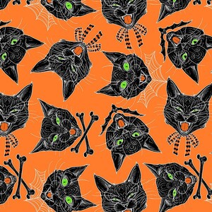 Scaredy Cats in Orange from the Scaredy Cat Collection for FreeSpirit Fabrics (Free Spirit) PWRH029.Orange