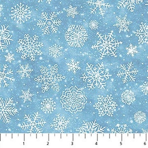 Silent Night Blue Snowflakes END OF BOLT 1.06 Yards by Abraham Hunter for Northcott | 25390-44