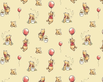 Winnie the Pooh Winnie and Balloons in Chamomile End of Bolt Yardage 97 inches (2.69 yards) by Camelot Fabrics 85430503-2