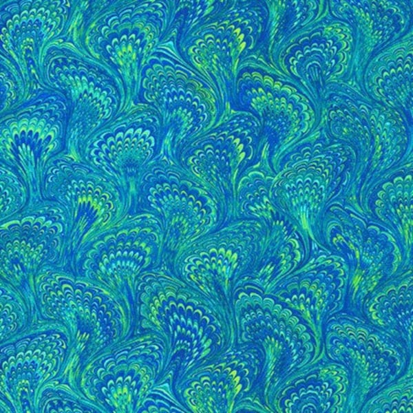 Marbled Paper End Sheet in Peacock from Library of Rarities by Robert Kaufman Fabrics